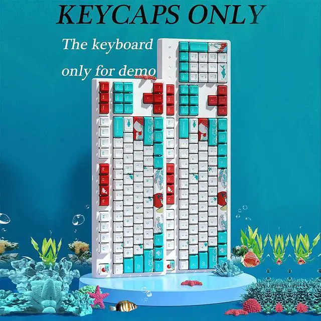 Alt view image 2 of 6 - Keycap 60 Percent for GK61 RK61 Anne Pro, 104/87/61 Custom Fullsize Key Cap Set for Cherry Mx Gateron Kailh Switch 60% Mechanical Gaming Keyboard (Coral Sea)