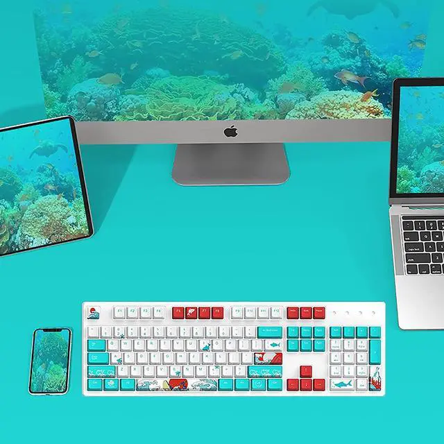 Alt view image 4 of 6 - Keycap 60 Percent for GK61 RK61 Anne Pro, 104/87/61 Custom Fullsize Key Cap Set for Cherry Mx Gateron Kailh Switch 60% Mechanical Gaming Keyboard (Coral Sea)