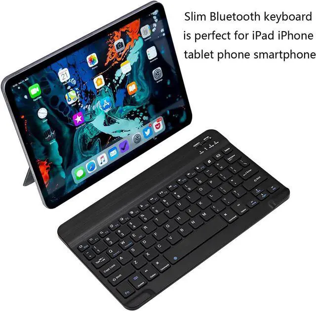 Alt view image 2 of 7 - Ultra-Slim Bluetooth Keyboard Portable Mini Wireless Keyboard Rechargeable for Apple iPad iPhone Samsung Tablet Phone Smartphone iOS Android Windows (10 inch Black)
