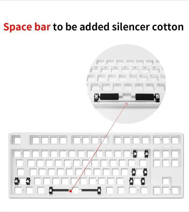 Alt view image 5 of 7 - KPREPUBLIC gk87 hot swappable 80% Custom Mechanical Keyboard Kit Support RGB Switch LEDs Type c has Software programmable Balck White case (GK87 Black Case Kit x1)