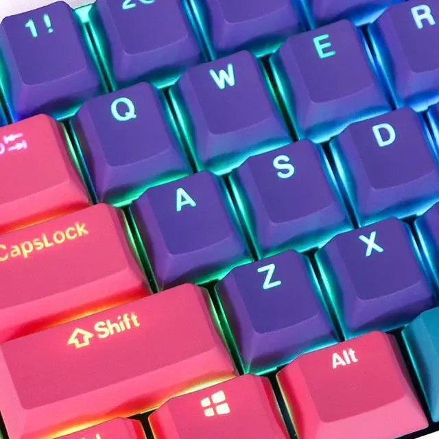 Alt view image 6 of 6 - GTSP PBT Backlit Keycaps 60 Percent with 6.25U Space Bar OEM Profile for Cherry MX Switch Mechanical Gaming Keyboard (Purple+Pink+Blue)