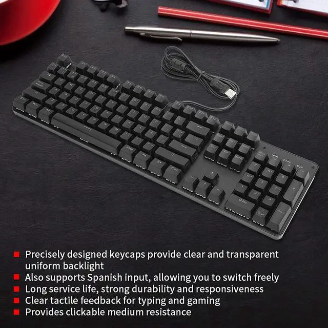 Alt view image 2 of 7 - eboxer-1 Gaming Keyboard, USB Wired Keyboard with RGB Rainbow Backlit, 104?Key Spanish Keyboard with Ñ, Mechanical Keyboard with Blue Switch, for Desktop Notebook
