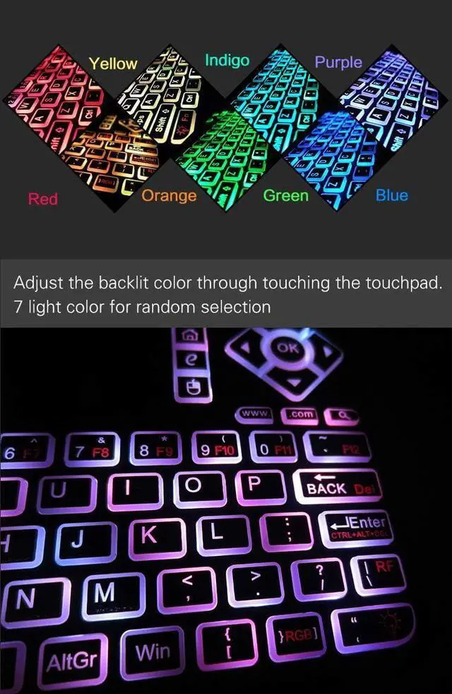 Alt view image 2 of 7 - Mini Wireless Keyboard,Q9 Mini Keyboard with Touchpad,Colorful Backlit Small Wireless Keyboard,Mini Rechargeable Handheld Remote Keyboard for PC,Raspberry Pi 4, Android TV Box,KODI,Windows 7 8 10