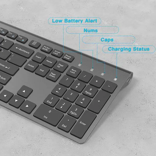 Alt view image 5 of 7 - Wireless Keyboard,J JOYACCESS Full Size and Thin Rechargeable Keyboard Wireless for Laptop,Computer,Desktop,PC,Surface,Smart TV and Windows,Black and Gray