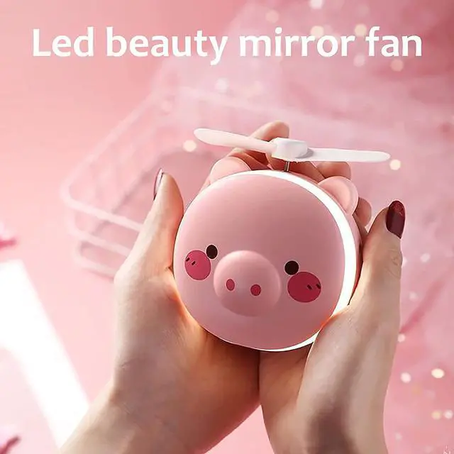 Alt view image 2 of 7 - small desk fan, Mini USB Fan Pig Beauty Mirror With Beauty Light Portable Rechargeable Fan Mini Handheld Pocket Air Cooler Desk Quiet USB Cable Personal Cute Pink Fan Small Fan (A) ( Color : A )