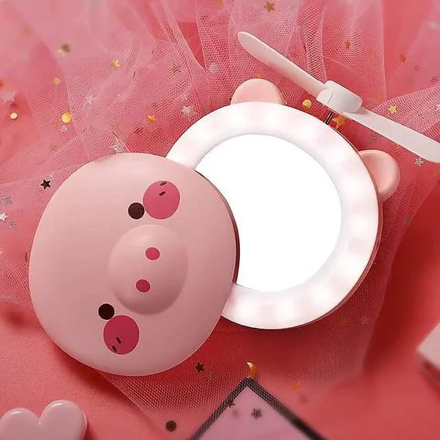 Alt view image 4 of 7 - small desk fan, Mini USB Fan Pig Beauty Mirror With Beauty Light Portable Rechargeable Fan Mini Handheld Pocket Air Cooler Desk Quiet USB Cable Personal Cute Pink Fan Small Fan (A) ( Color : A )