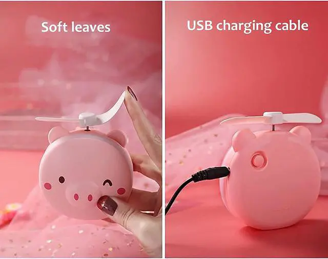 Alt view image 6 of 7 - small desk fan, Mini USB Fan Pig Beauty Mirror With Beauty Light Portable Rechargeable Fan Mini Handheld Pocket Air Cooler Desk Quiet USB Cable Personal Cute Pink Fan Small Fan (A) ( Color : A )