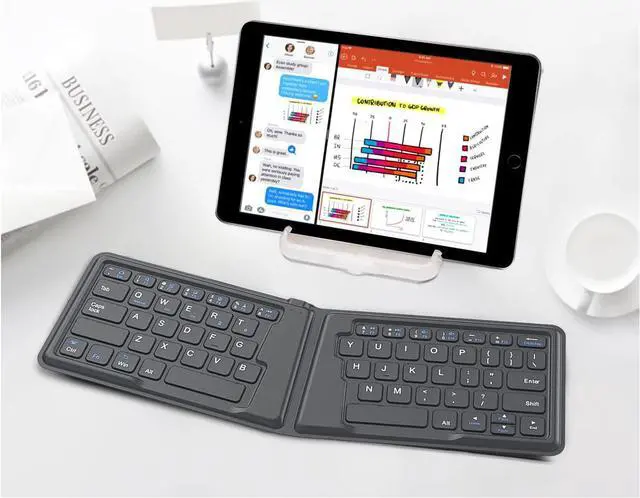 Alt view image 7 of 7 - MoKo Foldable Bluetooth Keyboard, Ultra-Thin Folding Rechargeable, Portable Wireless for Laptop iPhone iPad, Compatible with All iOS Android Windows Tablet Smartphone Devices, Gray