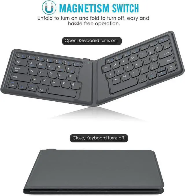 Alt view image 2 of 7 - MoKo Foldable Bluetooth Keyboard, Ultra-Thin Folding Rechargeable, Portable Wireless for Laptop iPhone iPad, Compatible with All iOS Android Windows Tablet Smartphone Devices, Gray
