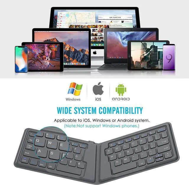 Alt view image 4 of 7 - MoKo Foldable Bluetooth Keyboard, Ultra-Thin Folding Rechargeable, Portable Wireless for Laptop iPhone iPad, Compatible with All iOS Android Windows Tablet Smartphone Devices, Gray
