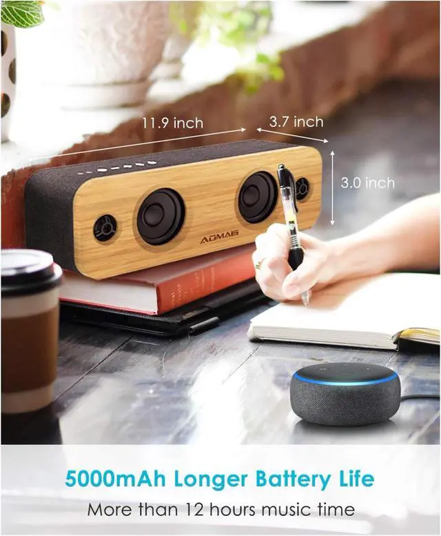 Alt view image 4 of 4 - AOMAIS LIFE 30W Bluetooth Speakers, Loud Bamboo Wood Home Audio Wireless Speaker with Super Bass