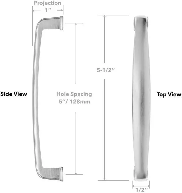 Alt view image 5 of 6 - Cauldham 5 Pack Solid Kitchen Cabinet Handles (5" Hole Centers) - Drawer/Door Hardware - Style T765 - Satin Nickel