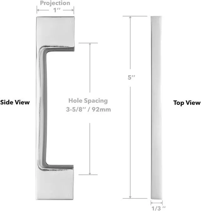 Alt view image 5 of 6 - Cauldham 10 Pack Solid Kitchen Cabinet Pulls Handles (3-5/8" Hole Centers) - Modern Thin Profile Drawer/Door Hardware - Style M255 - Polished Chrome