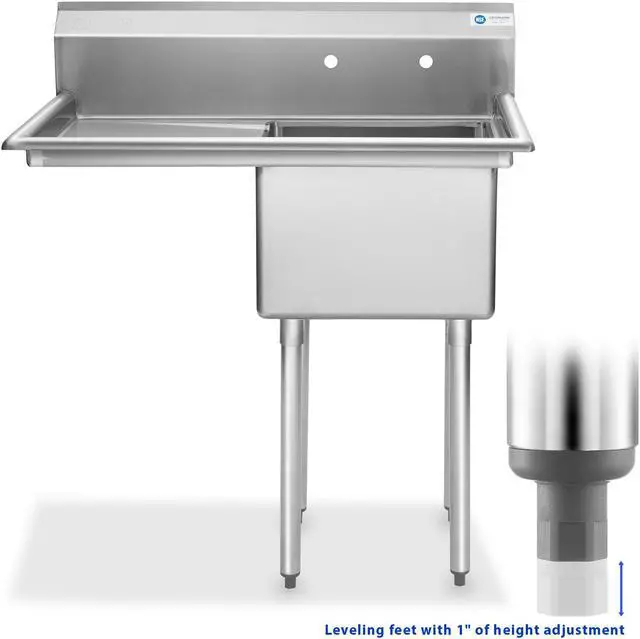Alt view image 2 of 6 - GRIDMANN Stainless Steel 1 Compartment Utility Sink with Left Drainboard, NSF Certified Commercial Kitchen Sink, 18" x 18" x 12" Bowl