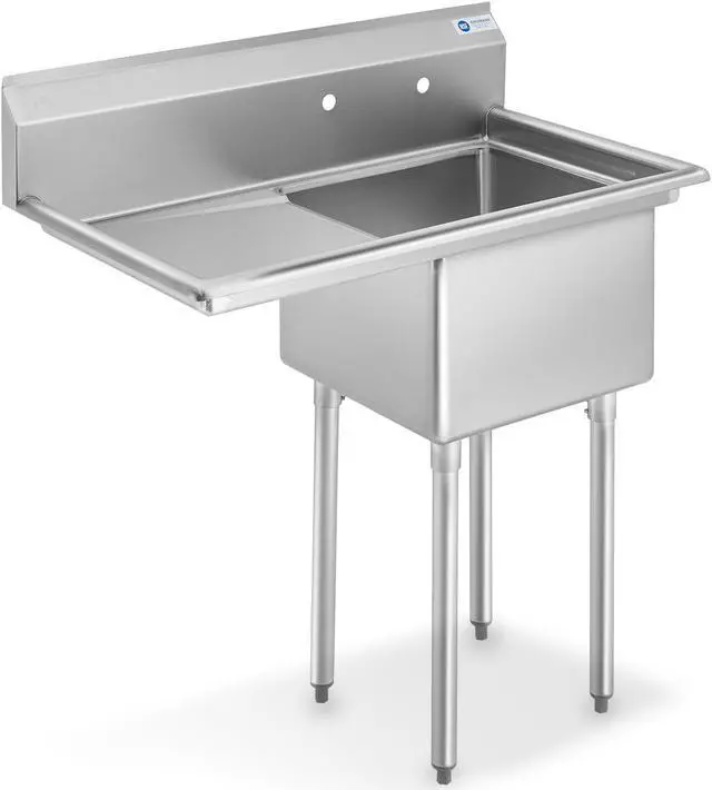 Main image of GRIDMANN Stainless Steel 1 Compartment Utility Sink with Left Drainboard, NSF Certified Commercial Kitchen Sink, 18" x 18" x 12" Bowl