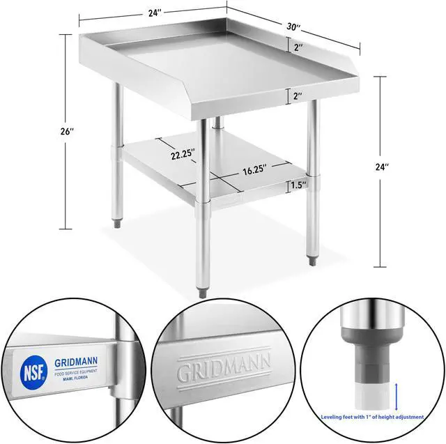 Alt view image 5 of 5 - GRIDMANN NSF 16-Gauge Stainless Steel 24"L x 30"W x 24"H Equipment Stand Grill Table with Undershelf for Commercial Restaurant Kitchen