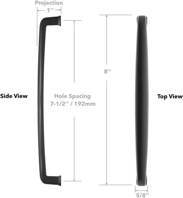 Alt view image 5 of 6 - Cauldham 5 Pack Solid Kitchen Cabinet Handles (7-1/2" Hole Centers) - Drawer/Door Hardware - Style T765 - Matte Black
