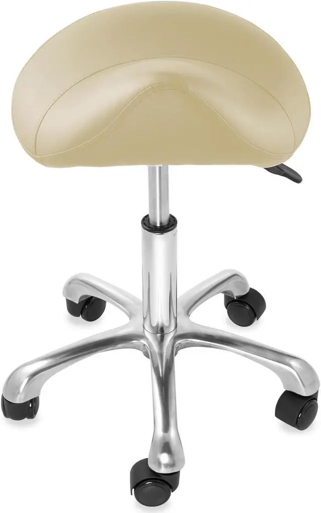 Alt view image 3 of 6 - Saloniture Professional Ergonomic Saddle Stool, Cream - Adjustable Hydraulic Seat, Rolling Spa Salon Chair with Swivel Wheels