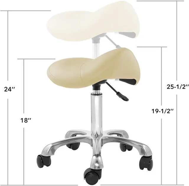 Alt view image 5 of 6 - Saloniture Professional Ergonomic Saddle Stool, Cream - Adjustable Hydraulic Seat, Rolling Spa Salon Chair with Swivel Wheels