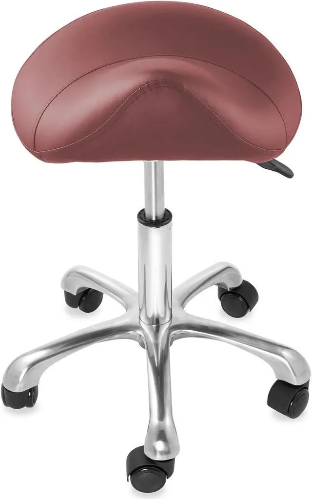 Alt view image 3 of 6 - Saloniture Professional Ergonomic Saddle Stool, Burgundy - Adjustable Hydraulic Seat, Rolling Spa Salon Chair with Swivel Wheels