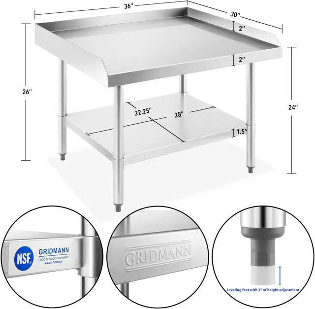 Alt view image 5 of 5 - GRIDMANN NSF 16-Gauge Stainless Steel 36"L x 30"W x 24"H Equipment Stand Grill Table with Undershelf for Commercial Restaurant Kitchen