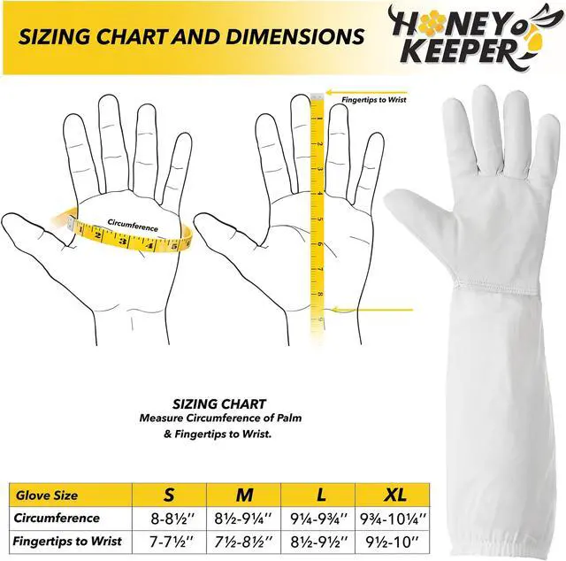 Alt view image 5 of 6 - Honey Keeper Beekeeping Gloves, Small - Goatskin Leather with Canvas Sleeve and Elastic Cuff