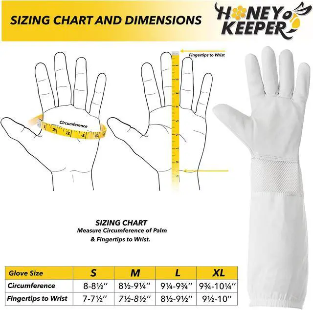 Alt view image 5 of 6 - Honey Keeper Beekeeping Gloves, Large - Goatskin Leather with Ventilated Canvas Sleeve and Elastic Cuff