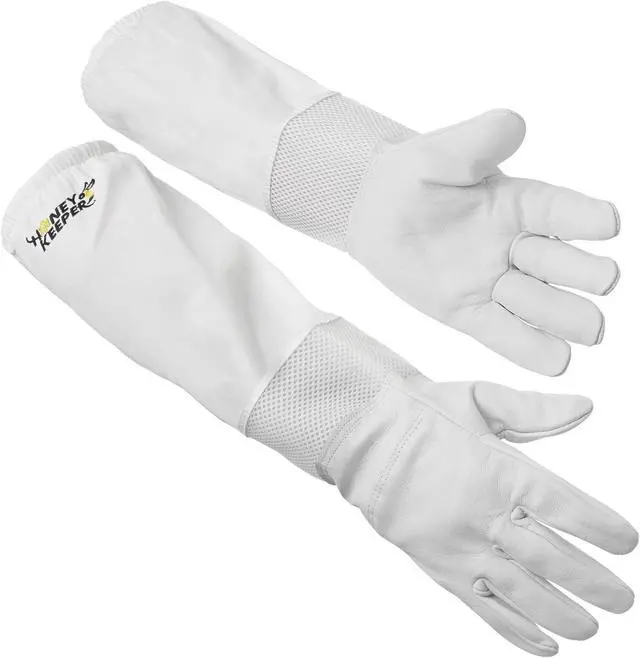Main image of Honey Keeper Beekeeping Gloves, Large - Goatskin Leather with Ventilated Canvas Sleeve and Elastic Cuff