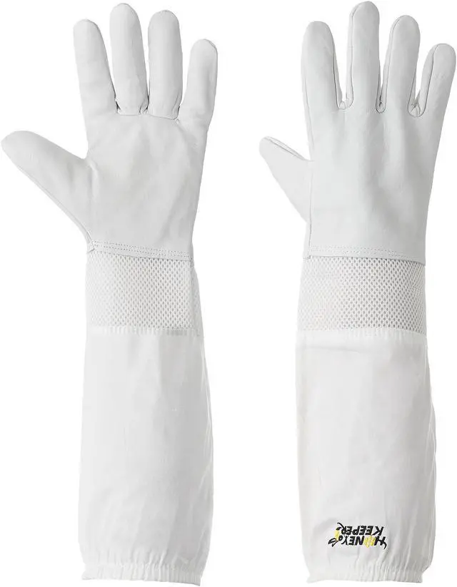 Alt view image 2 of 6 - Honey Keeper Beekeeping Gloves, Large - Goatskin Leather with Ventilated Canvas Sleeve and Elastic Cuff