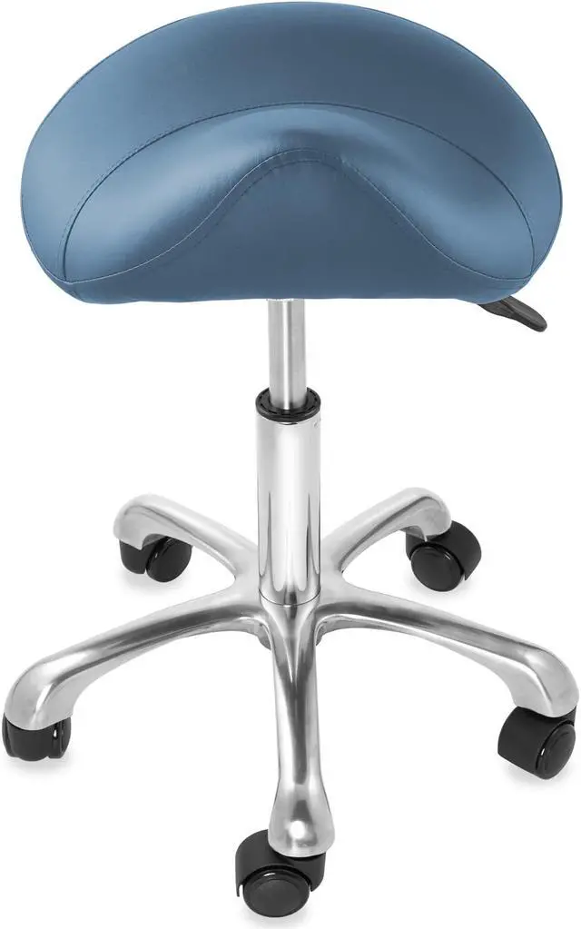 Alt view image 3 of 6 - Saloniture Professional Ergonomic Saddle Stool, Blue - Adjustable Hydraulic Seat, Rolling Spa Salon, Massage, and Medical Office Chair with Swivel Wheels
