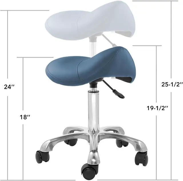 Alt view image 5 of 6 - Saloniture Professional Ergonomic Saddle Stool, Blue - Adjustable Hydraulic Seat, Rolling Spa Salon, Massage, and Medical Office Chair with Swivel Wheels