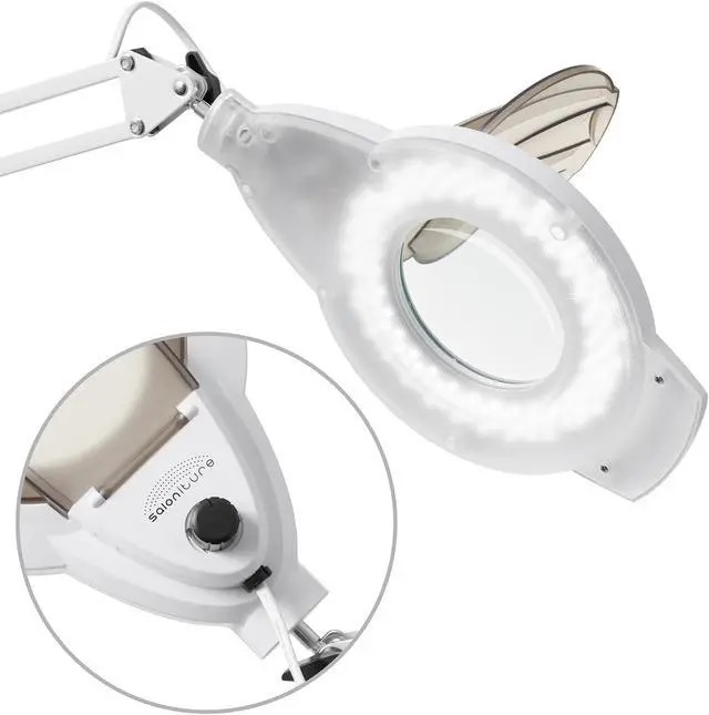 Alt view image 4 of 6 - Saloniture 6 Wheel Rolling Base Magnifying LED Floor Lamp - Adjustable 3X Magnifier with Dimmable Lights for Lashes, Facials, Salon, Esthetician Spa, and Crafts