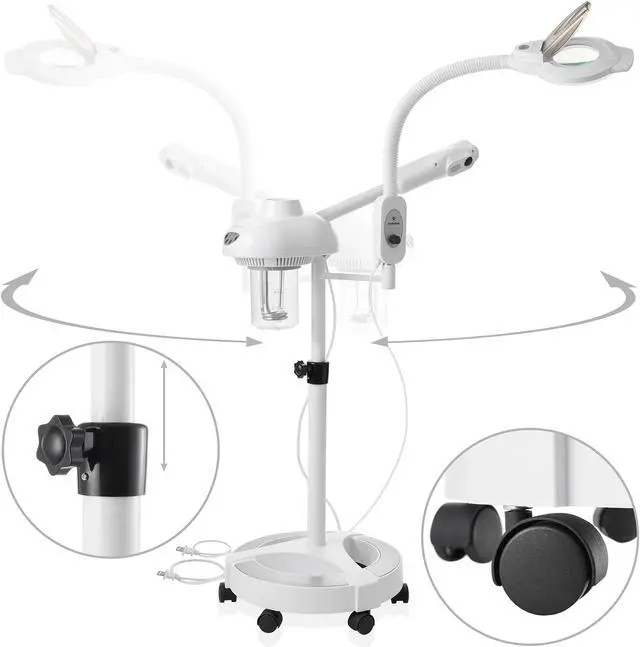 Alt view image 6 of 6 - Saloniture Professional Ionic Facial Steamer with LED Magnifying Lamp - Ozone Facial Steamer with Rolling Base for Esthetician Spa and Salon