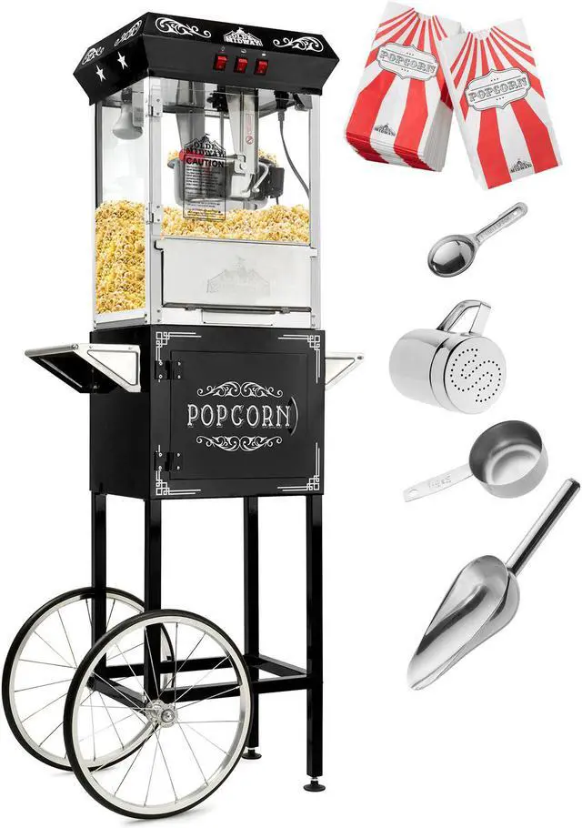 Alt view image 2 of 6 - Olde Midway Vintage Style Popcorn Machine Maker Popper with Cart and 10-Ounce Kettle - Black