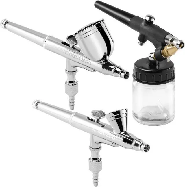 Alt view image 4 of 6 - PointZero Airbrush Dual Action Airbrush Kit with 3 Airbrushes