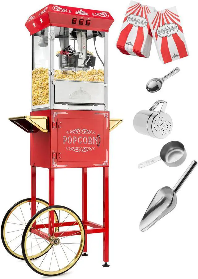 Alt view image 3 of 7 - olde midway vintage style popcorn machine maker popper with cart and 10-ounce kettle - red