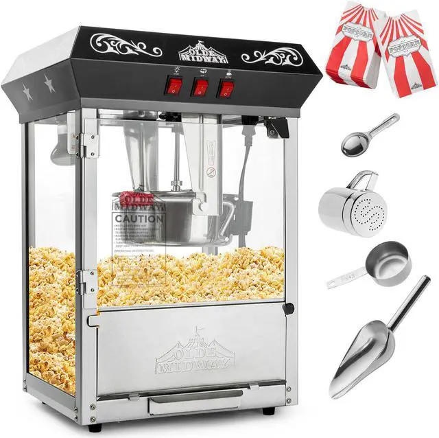Alt view image 2 of 8 - Olde Midway Bar Style Popcorn Machine Maker Popper with 10-Ounce Kettle - Black