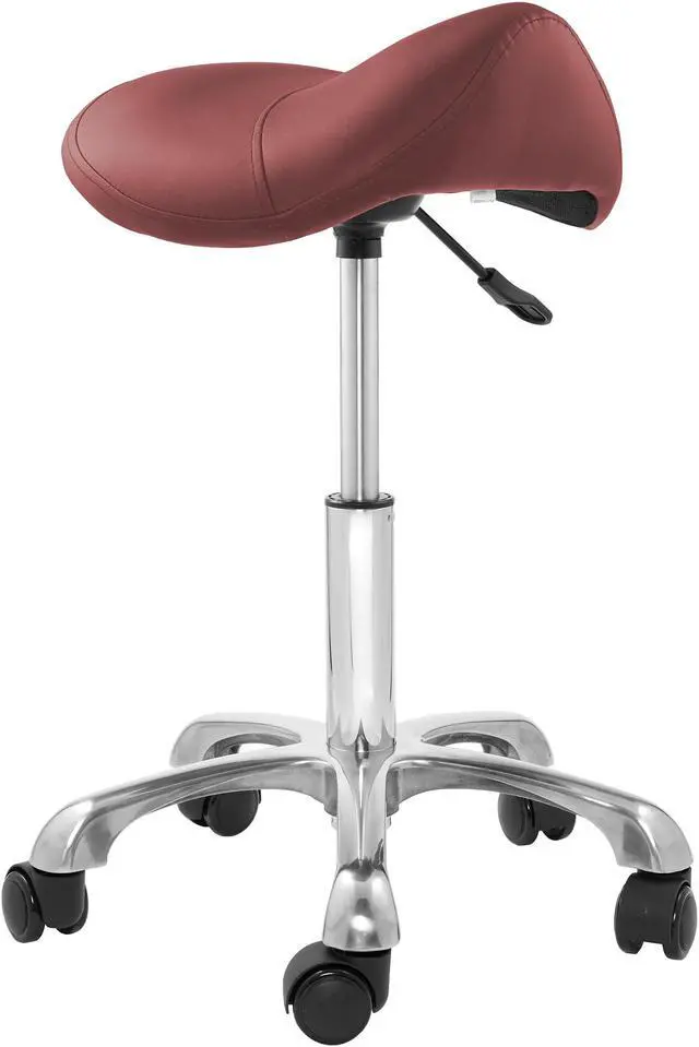 Main image of Saloniture Professional Ergonomic Saddle Stool, Burgundy - Adjustable Hydraulic Seat, Rolling Spa Salon Chair with Swivel Wheels