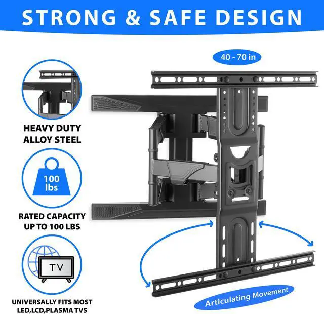 Alt view image 2 of 8 - Mount Factory Heavy-Duty Full Motion TV Wall Mount - Articulating Swivel Bracket Fits Flat Screen Televisions from 42" to 70" (VESA 400 x 600 Compatible) - Tilt Swing Out Arm with 10' HDMI Cable