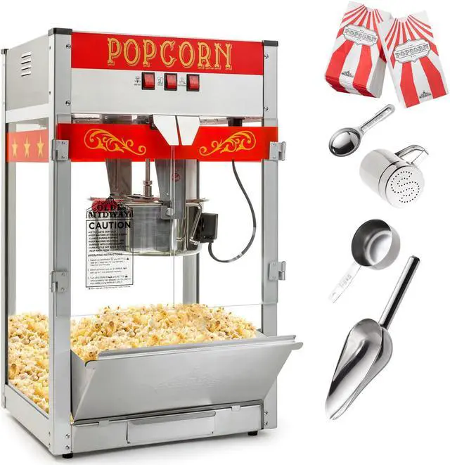 Alt view image 8 of 8 - Olde Midway Commercial Popcorn Machine Maker Popper with Large 12-Ounce Kettle - Red