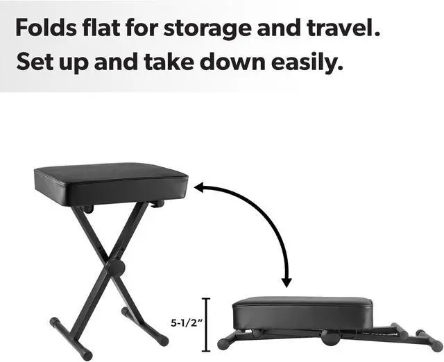 Alt view image 3 of 6 - Hamzer Cushioned Piano Bench, Adjustable Keyboard Stool Chair - Foldable & Portable w/ Padded Cushion - Stable Sturdy Collapsible X Style Seat, Black