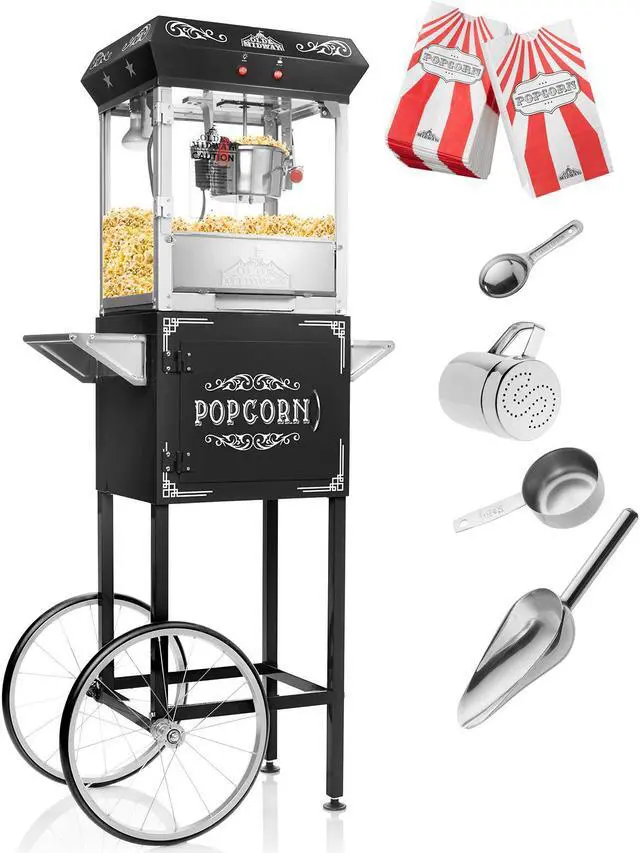 Alt view image 2 of 6 - Olde Midway Vintage Style Popcorn Machine Maker Popper with Cart and 6-Ounce Kettle - Black