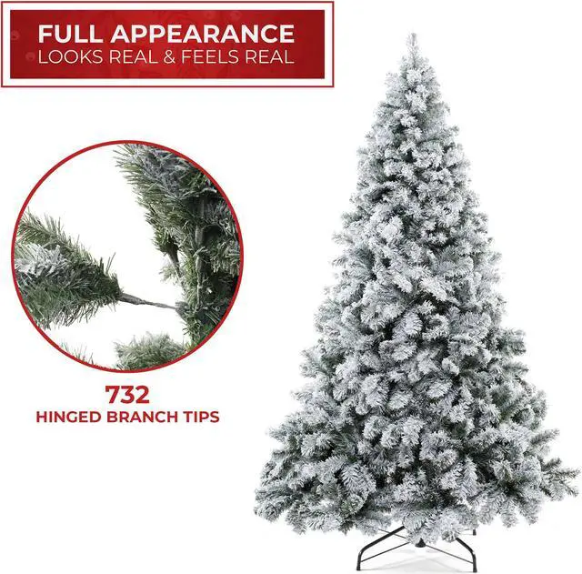 Alt view image 3 of 6 - Casafield 6FT Realistic Snow-Flocked Pine Unlit Artificial Holiday Christmas Tree with Sturdy Metal Stand