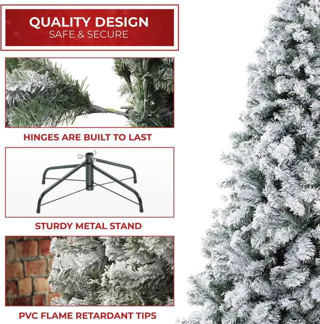 Alt view image 5 of 6 - Casafield 6FT Realistic Snow-Flocked Pine Unlit Artificial Holiday Christmas Tree with Sturdy Metal Stand