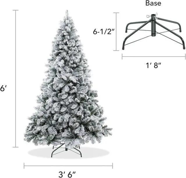 Alt view image 6 of 6 - Casafield 6FT Realistic Snow-Flocked Pine Unlit Artificial Holiday Christmas Tree with Sturdy Metal Stand