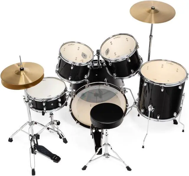 Alt view image 3 of 6 - Ashthorpe 5-Piece Full Size Adult Drum Set with Remo Heads & Premium Brass Cymbals - Complete Professional Percussion Kit with Chrome Hardware - Black