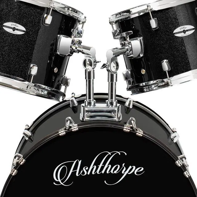 Alt view image 4 of 6 - Ashthorpe 5-Piece Full Size Adult Drum Set with Remo Heads & Premium Brass Cymbals - Complete Professional Percussion Kit with Chrome Hardware - Black