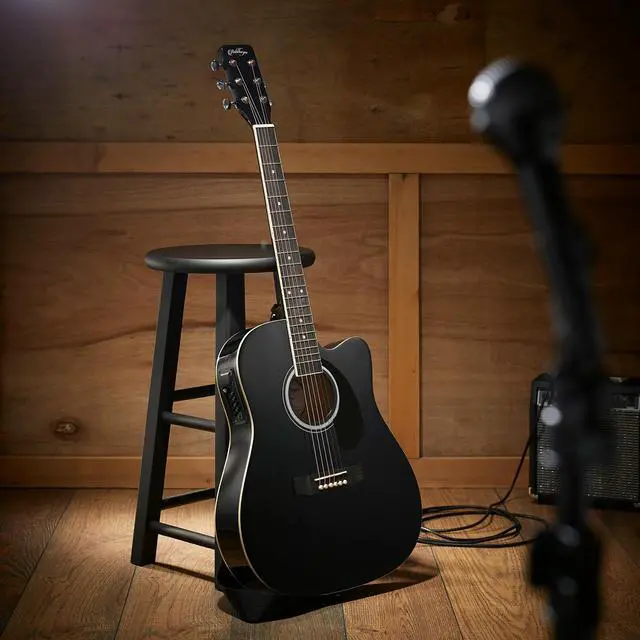 Alt view image 2 of 6 - Ashthorpe Full-Size Cutaway Thinline Acoustic-Electric Guitar Package - Premium Tonewoods - Black