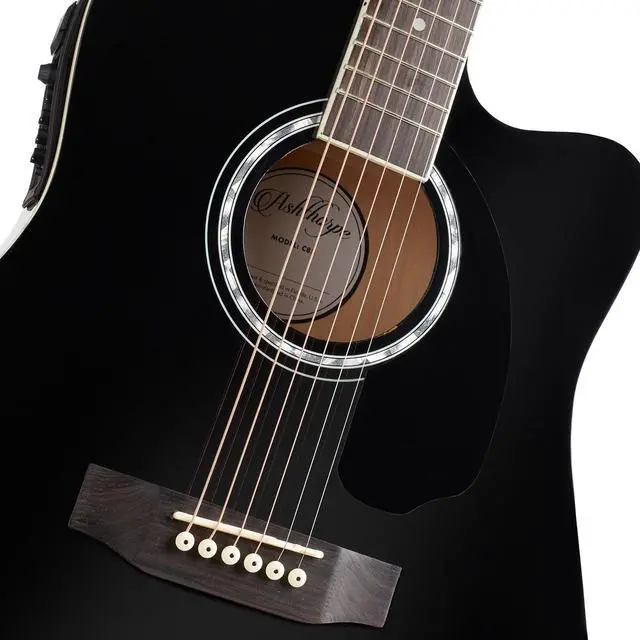 Alt view image 4 of 6 - Ashthorpe Full-Size Cutaway Thinline Acoustic-Electric Guitar Package - Premium Tonewoods - Black