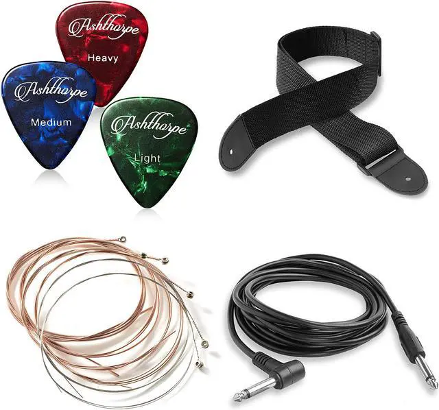 Alt view image 6 of 6 - Ashthorpe Full-Size Left-Handed Dreadnought Cutaway Acoustic-Electric Guitar Bundle - Premium Tonewoods - Black